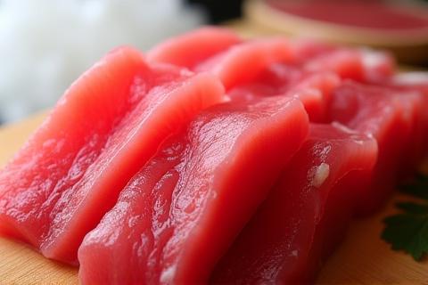 Slices of Akami, Chutoro, and Otoro tuna