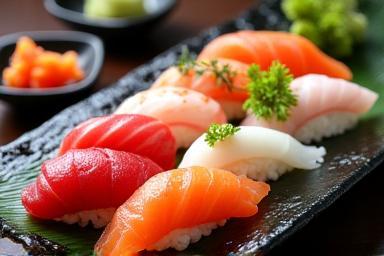 Platter of assorted sushi and sashimi
